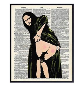 mona lisa graffiti mural dictionary art print - vintage upcycled wall art poster- modern chic home decor for bathroom, bath, bedroom, dorm room - cool gift for banksy fans, 8x10 photo unframed