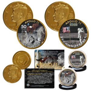 apollo 11 50th anniversary 1st man on moon jfk 100 bday 24k gold clad 2-coin set