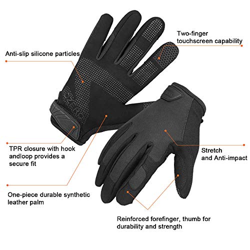 OZERO Work Gloves for Men: Touchscreen Mechanic Gloves Flex Grip Non-slip Palm Working Glove for Construction, Gardening, Home Project, DIY, Shooting, Hunting 1 Pair (Black, Large)