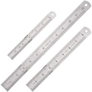 elisel 3 pcs stainless steel ruler set with inch and metric graduation, 12 inch, 8 inch and 6 inch(silvery)
