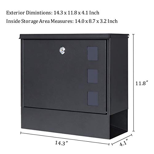 Locking Mailbox Wall Mounted Vertical– Jssmst mailboxes with Key Lock Large Capacity, 14.3 x 4.1 x 11.8 Inch, Black, SM-HPB911BN