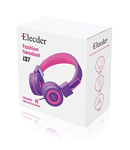 ELECDER i37 Kids Headphones for Children Girls Boys Teens Foldable Adjustable On Ear Headphones with 3.5mm Jack for Cellphones Computer MP3/4 Kindle School