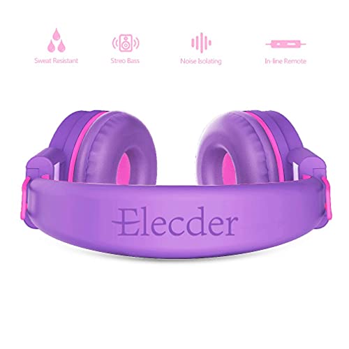 ELECDER i37 Kids Headphones for Children Girls Boys Teens Foldable Adjustable On Ear Headphones with 3.5mm Jack for Cellphones Computer MP3/4 Kindle School
