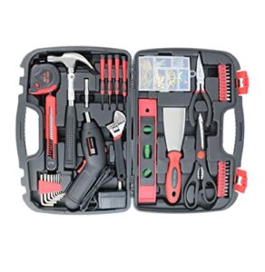 small home tool kit included battery screwdriver cordless women's tool kit with case-savway p7994 hand tool set with black toolbox for diy projects