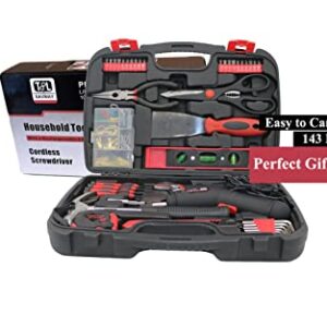 Small Home Tool Kit included Battery Screwdriver Cordless Women's Tool Kit with Case-SAVWAY P7994 Hand Tool Set with Black Toolbox for DIY Projects