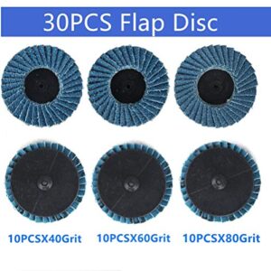 Titoe 30 PCS Flap Disc, 2 Inch T27 Zirconia Alumina Flat Flap Disc Grinding Sanding Sandpaper Wheels with 1/4 inch Holder, Includes 40/60/80 Grits