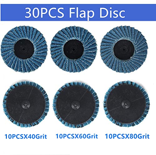 Titoe 30 PCS Flap Disc, 2 Inch T27 Zirconia Alumina Flat Flap Disc Grinding Sanding Sandpaper Wheels with 1/4 inch Holder, Includes 40/60/80 Grits