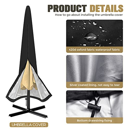 skyfiree Umbrella Covers for Outdoor Umbrellas Cantilever Umbrella Covers Patio 9 to 13 ft 420D Waterproof Durable Outdoor Umbrella Covers with Zipper Banana Umbrella Protector Black