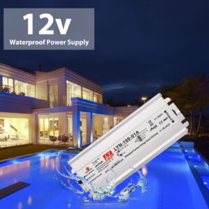 LED Driver 100 Watts 110V AC to 12V DC Low Voltage Output, IP67 Waterproof Power Low Voltage Transformer Adapter with 3 pin Plug LED Cable for LED Light bar, Indoor and Outdoor Light String