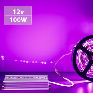 LED Driver 100 Watts 110V AC to 12V DC Low Voltage Output, IP67 Waterproof Power Low Voltage Transformer Adapter with 3 pin Plug LED Cable for LED Light bar, Indoor and Outdoor Light String