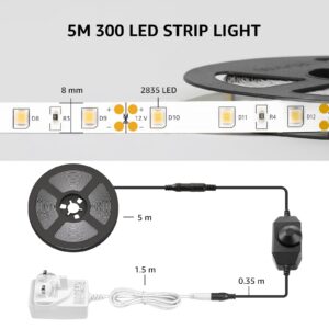 Lepro LED Strip Light White, 16.4Ft Dimmable Vanity Lights, 3000K Super Bright LED Tape Lights, 300 LEDs SMD 2835, Strong 3M Adhesive, Suitable for Home, Kitchen, Under Cabinet, Bedroom, Warm White