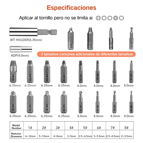 Jellas 22PCS Damaged Screw Extractor, Christmas Gift Screw Remover with 64-65 HRC Hardness, Separate Burnishing and Magnetic Extension Bit Holder for Damaged Screws or Bolts 2-12mm