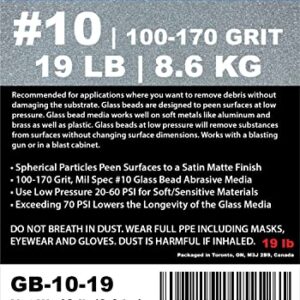 #10 Glass Beads - 19 lb or 8.6 kg - Blasting Abrasive Media (Extra Fine) 100-170 Mesh or Grit - Spec No 10 for Blast Cabinets Or Sand Blasting Guns - Small Beads for Cleaning and Finishing
