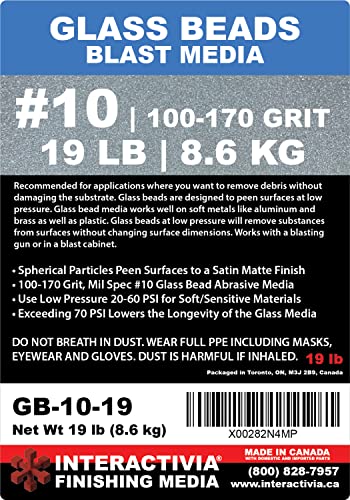 #10 Glass Beads - 19 lb or 8.6 kg - Blasting Abrasive Media (Extra Fine) 100-170 Mesh or Grit - Spec No 10 for Blast Cabinets Or Sand Blasting Guns - Small Beads for Cleaning and Finishing