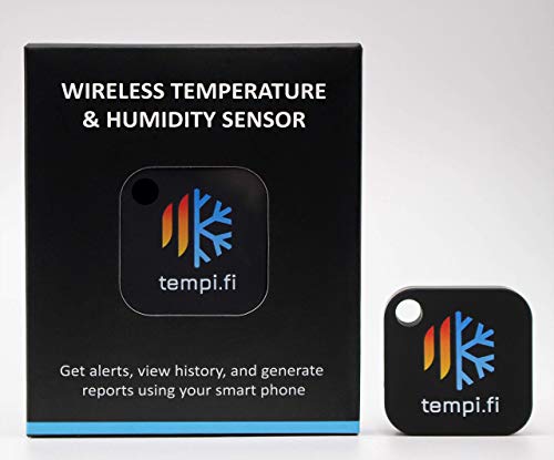 tempi.fi Mini Wireless Temperature and Humidity Sensor - Developed in The USA - 24/7 Data Logger with Alarm – Bluetooth Smart Thermometer and Hygrometer - Monitor Refrigerator Freezer Pets (T3)