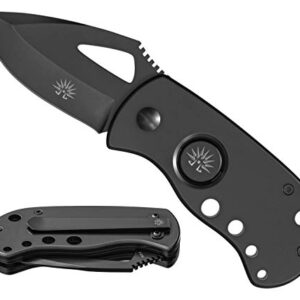 Off-Grid Knives - FAT BOY BLACKOUT Pocket Tank Manual Folding Utility Knife - Compact EDC, Razor Sharp Japanese AUS8 Steel, Deep Carry Clip, Safe Button Lock Release (Blackout)