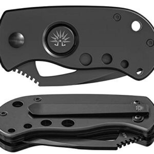 Off-Grid Knives - FAT BOY BLACKOUT Pocket Tank Manual Folding Utility Knife - Compact EDC, Razor Sharp Japanese AUS8 Steel, Deep Carry Clip, Safe Button Lock Release (Blackout)