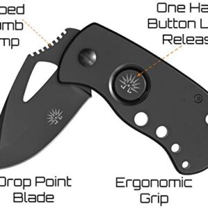 Off-Grid Knives - FAT BOY BLACKOUT Pocket Tank Manual Folding Utility Knife - Compact EDC, Razor Sharp Japanese AUS8 Steel, Deep Carry Clip, Safe Button Lock Release (Blackout)