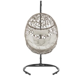 ulax furniture egg chair, hanging swing chair with stand, outdoor patio wicker tear drop hammock chair with cushion (beige)