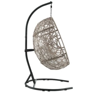 Ulax Furniture Egg Chair, Hanging Swing Chair with Stand, Outdoor Patio Wicker Tear Drop Hammock Chair with Cushion (Beige)