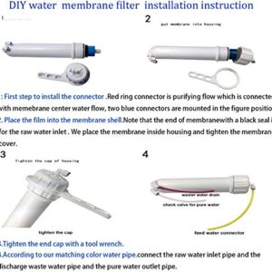 Huining Reverse Osmosis Membrane 100GPD-1812/2012 RO Membrane Housing Kit with 1/4 Quick Connector,Check Valve,Water Pipe,Wrench Whole Set for Residential Household Hospital Water Filtration System