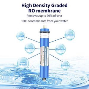 Huining Reverse Osmosis Membrane 100GPD-1812/2012 RO Membrane Housing Kit with 1/4 Quick Connector,Check Valve,Water Pipe,Wrench Whole Set for Residential Household Hospital Water Filtration System