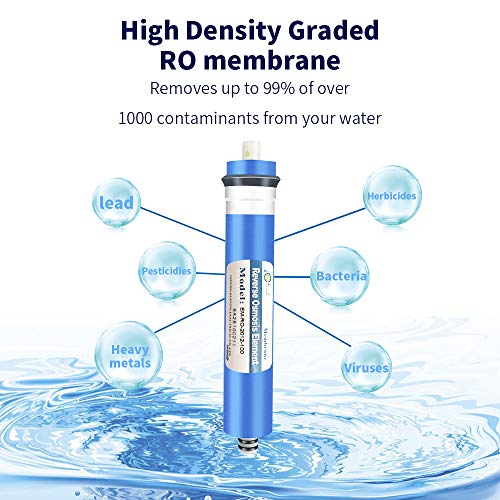 Huining Reverse Osmosis Membrane 100GPD-1812/2012 RO Membrane Housing Kit with 1/4 Quick Connector,Check Valve,Water Pipe,Wrench Whole Set for Residential Household Hospital Water Filtration System