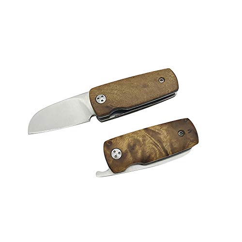 KUNSON Compact Keychain Folding Pocket Knife Mini EDC Knife, 440 High Carbon Stainless Steel Blade, Natural Shadow wood Handle, Perfect for Man and Woman Outdoors Survival Camping Daily Use