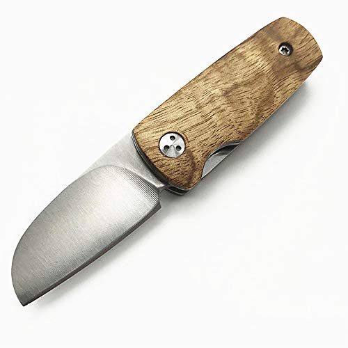 KUNSON Compact Keychain Folding Pocket Knife Mini EDC Knife, 440 High Carbon Stainless Steel Blade, Natural Shadow wood Handle, Perfect for Man and Woman Outdoors Survival Camping Daily Use