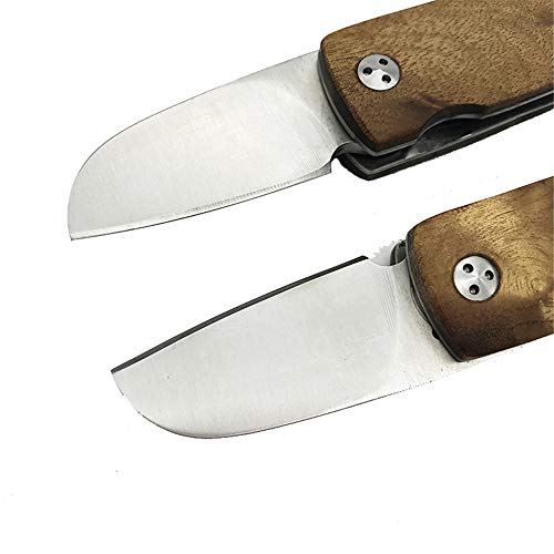 KUNSON Compact Keychain Folding Pocket Knife Mini EDC Knife, 440 High Carbon Stainless Steel Blade, Natural Shadow wood Handle, Perfect for Man and Woman Outdoors Survival Camping Daily Use