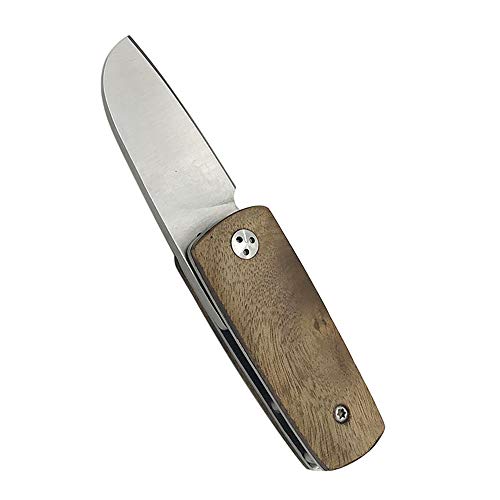 KUNSON Compact Keychain Folding Pocket Knife Mini EDC Knife, 440 High Carbon Stainless Steel Blade, Natural Shadow wood Handle, Perfect for Man and Woman Outdoors Survival Camping Daily Use