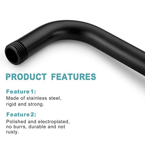 BESTILL 16 Inch L-Shaped Shower Head Extension Arm, Shower Arm and Flange Included, Matte Black