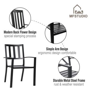 MFSTUDIO 7-Piece Metal Patio Dining Sets with 6 Steel Striped Armrest Chairs and 60" Rectangular Outdoor Dining Table, Black