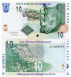 2002 za wonderful unique south africa banknote w superb rhinoceros! great price! 10 rand gem crisp uncirculated