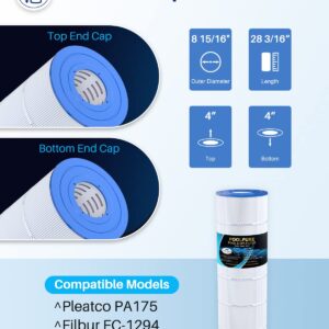 POOLPURE PLF175A Pool Filter Replaces Hayward C1750, CX1750RE, PA175, Ultral-B4, Unicel C-8417, Filbur FC-1294, Sta-Rite PXC175, 817-0175P, L x OD: 28 3/16" x8 15/16", 175 sq.ft Cartridge