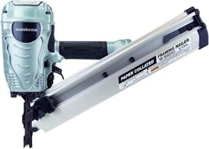 metabo hpt nr90ads1 pneumatic framing nailer, 2" up to 3-1/2" paper collated nails .113 - .148, tool-less depth adjustment, 30 degree magazine, selective actuation switch (renewed)