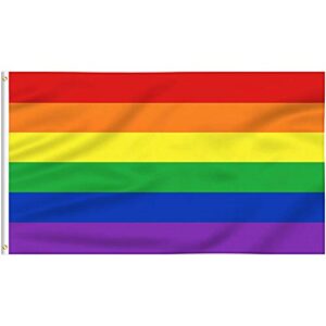 rainbow pride flag 6 stripes 3x5ft - staont flag vivid color and uv fade resistant - canvas header and brass grommets (rainbow flag 3x5ft (1pack))