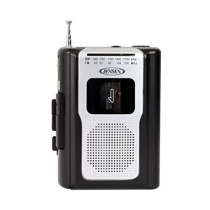 jensen cr-100 retro portable am/fm radio personal cassette player compact lightweight design stereo am/fm radio cassette player/recorder & built in speaker (black series)