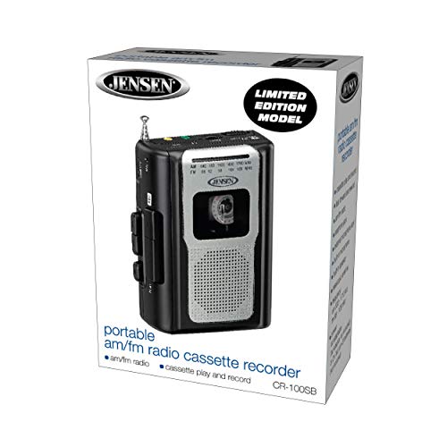 Jensen CR-100 Retro Portable AM/FM Radio Personal Cassette Player Compact Lightweight Design Stereo AM/FM Radio Cassette Player/Recorder & Built in Speaker (Black Series)