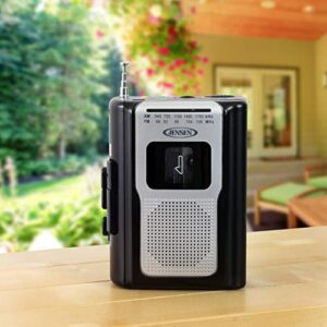 Jensen CR-100 Retro Portable AM/FM Radio Personal Cassette Player Compact Lightweight Design Stereo AM/FM Radio Cassette Player/Recorder & Built in Speaker (Black Series)