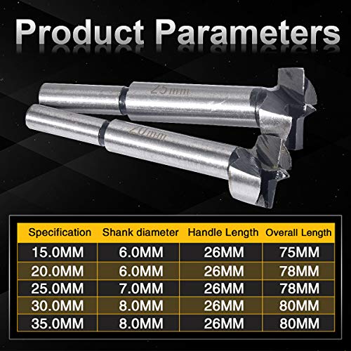 KATUR 15mm to 35mm Hinge Boring Bit Tungsten Steel Forstner Drill Bits Set Hinge Forstner Boring Hole Saw(5pcs,15-35mm)