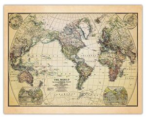 vintage 1922 world map travel poster wall art prints: 11x14 unframed room decor for home, office, dorm, studio & man cave - creative housewarming gift idea for geography and travel fans