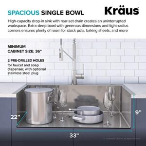 Kraus KCA-1102 Stark Dual Mount Drop Sink and Pull-Down Commercial Kitchen Faucet Combo in Stainless Steel Finish, 33"- Single Bowl