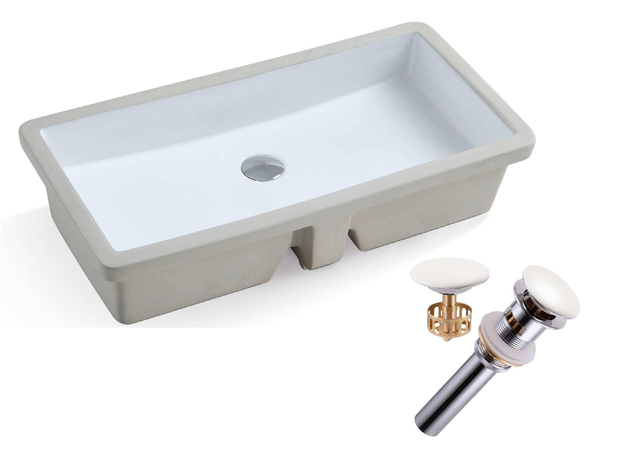 KINGSMAN Rectrangle Undermount Vitreous Ceramic Lavatory Vanity Bathroom Sink Pure White (27.9 Inch with Pop-up Drain)