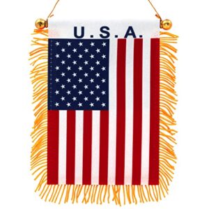 anley 4 x 6 inch usa fringy window hanging flag - mini flag banner & car rearview mirror décor - fringed & double sided - american hanging flag with suction cup