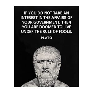 take interest in your government - patriotic wall art print, plato quotes typographic wall decor for home decor, office decor, school decor, classroom decor, & dorm decor, unframed wall print- 8x10”