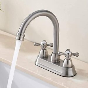 shaco brushed nickel bathroom faucet, 4 inch centerset rv camper bathroom faucet, 2 cross handle 360° swivel spout lavatory basin bath vanity bathroom faucets for sink 3 hole or 2 hole