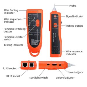 BOOGIIO Wire Tester RJ45 RJ11 Cable Tracker Line Finder Multifunction Wire Tracker Ethernet LAN Network Cat5 Cat6 with Earphone for Cable Collation, Network Maintenance Collation, Telephone Line Test