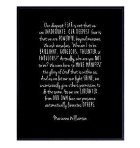 marianne williamson deepest fear quote wall art print - perfect home decor for office, bedroom, bathroom, dorm - inspirational, motivational, spiritual gift for women - unframed 8x10 photo