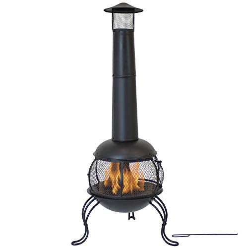 Sunnydaze 66-Inch Black Heavy-Duty Steel Wood-Burning Chiminea with Rain Cap - High-Temperature Paint Finish